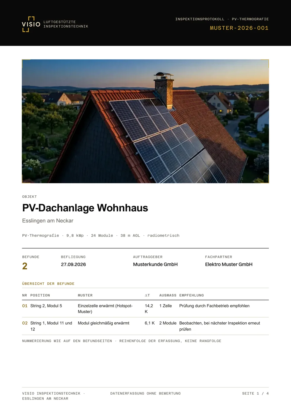Deckblatt des Musterprotokolls PV-Thermografie